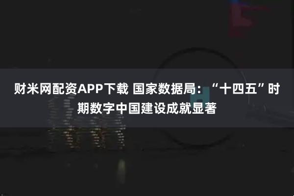财米网配资APP下载 国家数据局：“十四五”时期数字中国建设成就显著